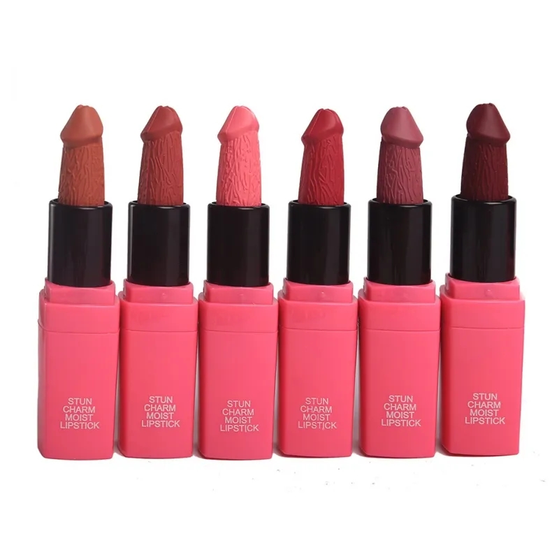 Batom de 12 cores Cogumelo Batom Pecker Pênis Lábio em forma de Willy Hens Night Party Makeups Batom fosco de longa duração