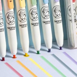 6Colors / Set Retro Morandi Highlighter Creative Fluorescent Marker Pen étudiants Cadeau de papeterie Dessin Dessin Highlighters