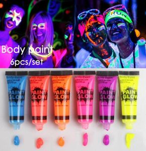 6Colorsset Néon Face fluorescent La peinture corporelle pousse dans la peinture de festival sombre peint en acrylique peintes art pour la fête d'Halloween Z052736887