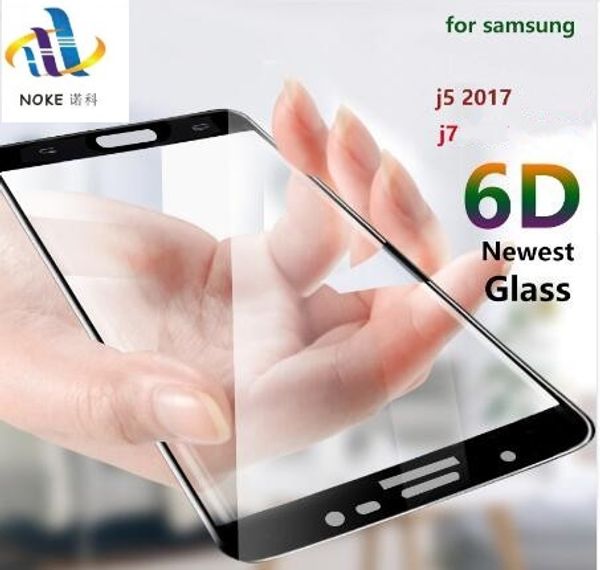 Protecteur d'écran de protection incurvé 6D en verre trempé pour Samsung Galaxy J5 Pro / 2017 / Prime J7 plus Film de protection complet 9h avec emballage de vente au détail