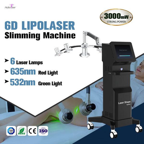 6D Lipolaser Beauty Equipment Body Shaping Fat Reduction Machine Perte de poids Dispositif anti-cellulite 532 635nm