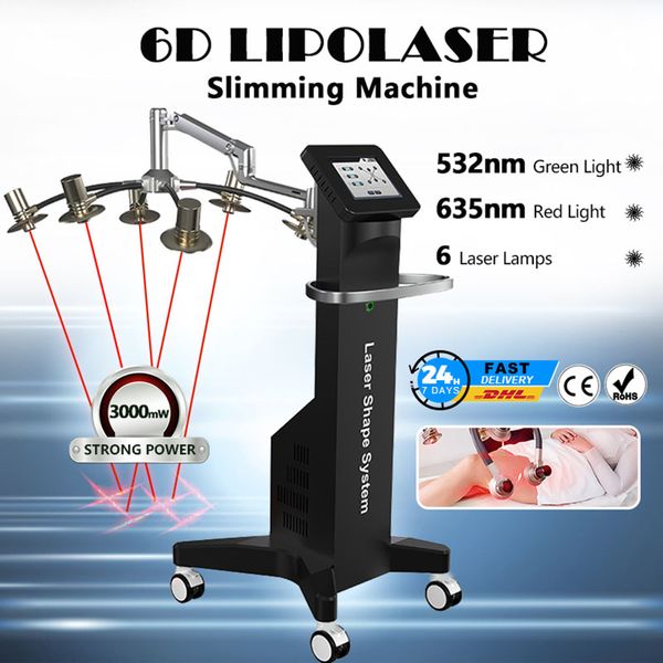 Machine amincissante au laser Lipolaser 6D, pour la réduction des graisses, double fréquence 532nm, thérapie à la lumière rouge et verte, corps mince