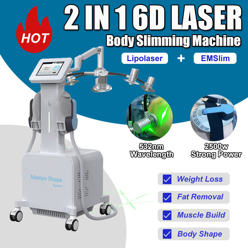 6D-Lipolaser-Maschine zur Gewichtsabnahme, Körperkonturierung, HIEMT Emslim, die Pfirsich-Hüftmuskelaufbau-Schlankheitsmaschine schafft