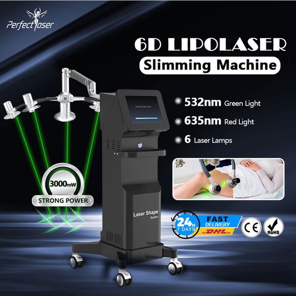 6D Lipolaser Machine Pérdida de peso Quemador de grasa Equipo de belleza Body Shaping Lipo dispositivo láser 532 635nm