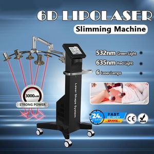 6d Minceur Machine 532Nm Cool Lipo Laser Laser Lipolaser Lazer Reshape Body Line 635 Nm Dispositif vert de perte de poids verte et rouge