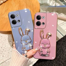 6d Plating Soft TPU Cases Rabbit Bracket Stand Shockproof Camera Protive voor iPhone 14 13 Pro Max 12 11 XR XS 8 Plus Samsung S23 Ultra A14 A34 A54 A13 A23 A33 A53 A73