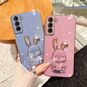 6d Plating Soft TPU Cases Rabbit Bracket Stand Shockproof Camera Protective for Samsung S21 Fe S22 S23 Ultra Plus A14 A34 A54 A13 A23 A33 A53 A73 A12 A22 A32 A42 A52 A72 A03