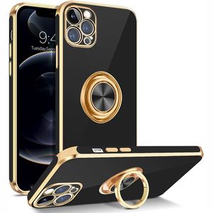 Placage 6D TPU Soft TPU Case Stand Ring Profroof Camera Protective pour iPhone 14 13 Pro Max 12 11 XR XS 8 Plus Samsung S23 Ultra A14 A34 A54 A13 A23 A33 A53 A73