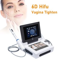 Máquina portátil de estiramiento facial hifu 6D, máquina vaginal hifu portátil, 2 asas, 10 cartuchos, 12 líneas cada una