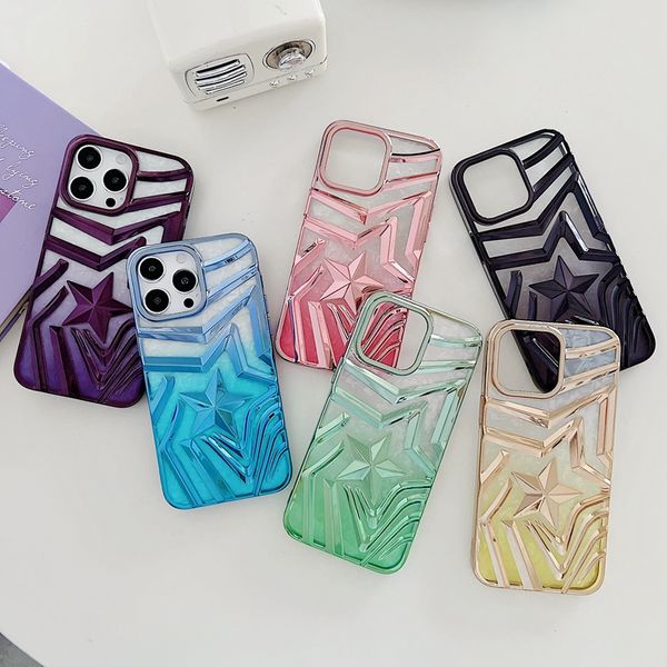 Étuis de placage de coque d'étoile de souhait 6D pour iPhone 15 Pro Max 14 13 12 11 Iphone15 Bling luxe dégradé étoiles étoilé clair métallique chromé souple TPU couverture arrière de téléphone portable