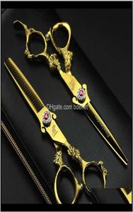 6Dot0 2 Stuks Sharp Dragon Handvat Goud Kapper Haar Schaar Set Salon Snijden Dunner Schaar Kappers Platte Tanden Blade Sq6216P288175865