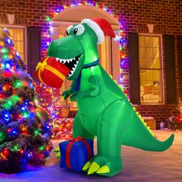 Dinosaurio inflable de Navidad de 6 pies para interiores y exteriores, decoración navideña