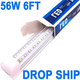 Luces LED para tienda de 6 pies, tubo de luz LED integrado en forma de V de 6 pies, reemplaza la luz fluorescente T8 T10 T12, lámpara de montaje en superficie conectable con cubierta transparente de 56 W 5600 lm crestech