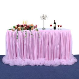 6ft Roze Tule Tutu Tafelrok Tafelkleed voor Zoete Baby Douche Meisje Geslacht Onthullen Eenhoorn Verjaardagsfeestje Taart Decoratie 231225