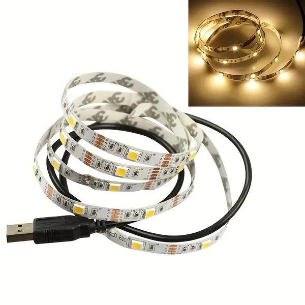 Lumières à bande LED USB de 6 pieds, DC 5V 2835 blanc chaud blanc Tira Strip Light TV Back