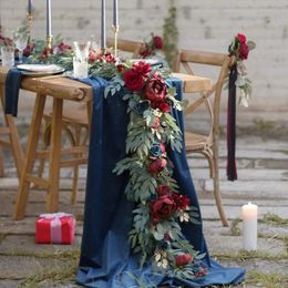 Guirlande d'eucalyptus artificielle de 6 pieds 18 m, manteau de chemin de chemin avec fleurs roses, pièce maîtresse de Table, décor d'arc de douche nuptiale Boho Wed 240109