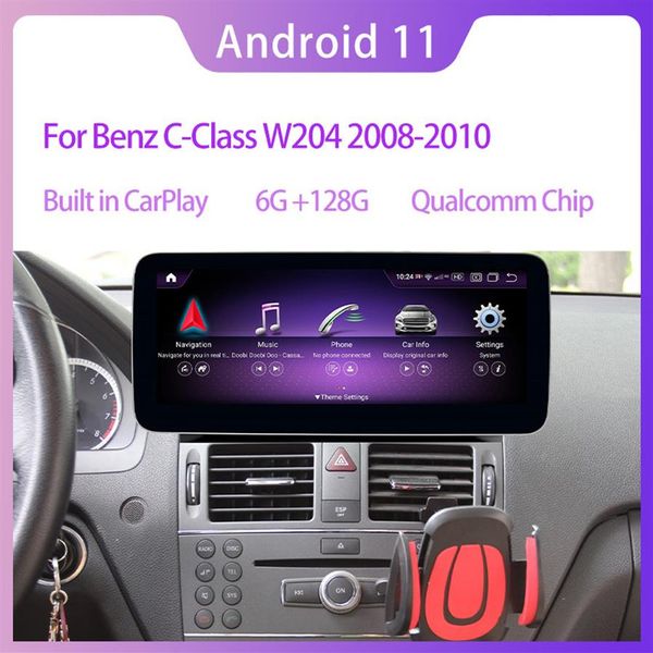 6G RAM 128 ROM 10 25 Qualcomm Android 11 Autoradio GPS Navigation Bluetooth WiFi Unité principale Écran pour Mercedes Benz C Cla283k