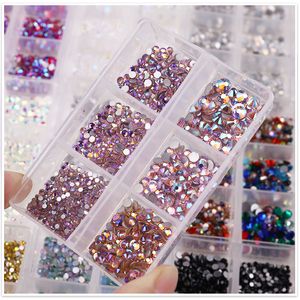 SS6-SS20 Gemengde grootte Crystal Nail Art Rhinestones Flat Bottom AB porselein witte champagne 3D nagels decoratie