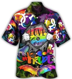 6H27 Chemises décontractées masculines LGBT American Pride Hawaiian 3d Hawaii Shirts Summer Aloha Shirt Gift for LGBT Fashion Street Gay Lesbien Floral Shirts Cool Top 240424