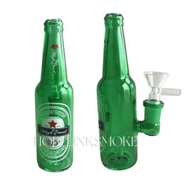 Botella de cerveza de vidrio de 6 pulgadas, pipas de agua para fumar, plataformas Dab recicladoras con percolador en línea con recipiente de vidrio con junta macho de 14 mm