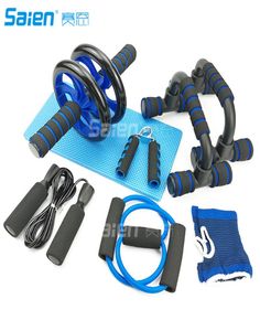 6in1 AB Wheel Roller Kit met Pushup Bar Handgrijper Jump Rope en Knie Pad Portable Equipment for Home Oefening Training 6142519