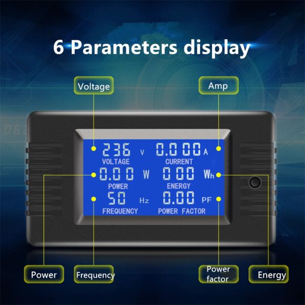 6in1 AC 80V-260V 220V 100A Single Fase Amperméter Energía de energía Voltímetro Volt Volt Watt KWH Medidor División CT