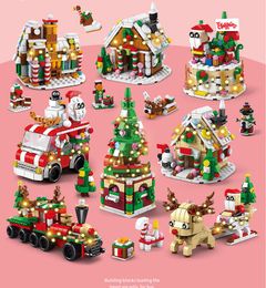 Blocs de construction 6 en 1, cerf d'élan de noël, père noël, ville, maison de neige, ensemble de briques d'arbre de noël, jouets pour enfants, cadeau