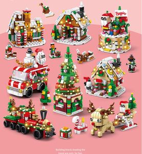 6IN1 Christmas Elk Deer Santa Claus Building Blocks City Snow House Xmas Tree Bricks Set Toys for Children Kids Gift