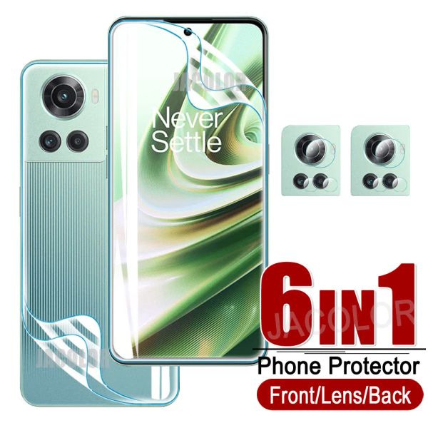 Film de gel 6IN1 pour OnePlus 10 Pro 10R 10T 9 9R ACE RACING Écran avant + couverture arrière Hydrogel + Verre d'objectif de la caméra pour un plus 10pro