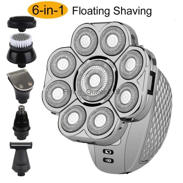 Rasoir électrique à tête chauve pour hommes 6 en 1, 9 lames, têtes flottantes, barbe, nez, oreilles, tondeuse à cheveux, brosse faciale rechargeable Razo HKD230825