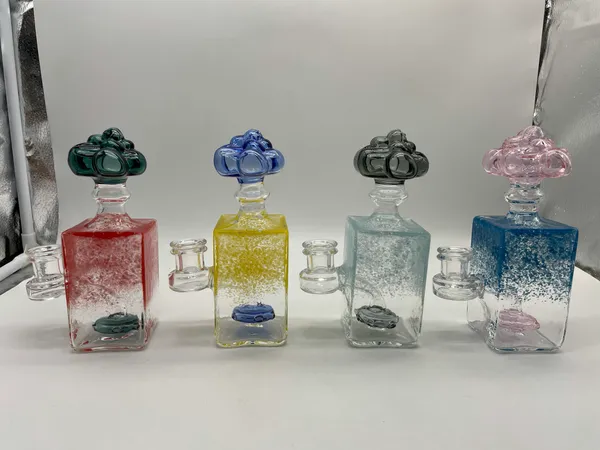 6 pouces Bong verre narguilé nuage carré Vase 4 couleurs percolateur 14mm joint femelle avec bol