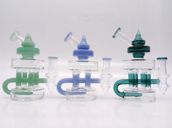 6 pouces Peacock Green Recycler Bubbler Pipe à eau en verre Bong Perk 14mm Bowl Hookah