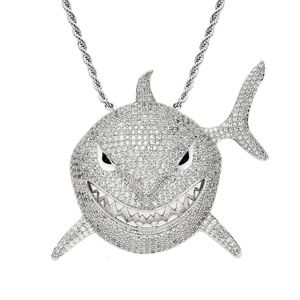 6ix9ine même grand pendentif requin avec collier hip hop exagéré en zircon pour hommes