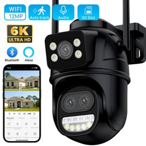 6K 12MP Outdoor WiFi Camera PTZ 8x optische zoom drie lens dubbele schermen video -bewaking 8mp dubbele lens CCTV beveiliging IP -camera 240506