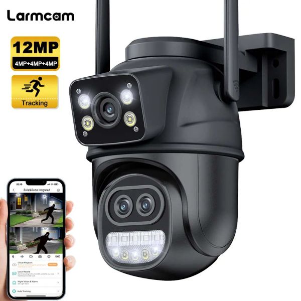 6K 12MP WiFi IP Camera 8x Zoom Ptz Security Cam Outdoor Dual Screen Alexa Onvif Mini Video Surveillance Icsee Smart Home