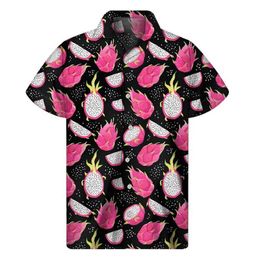 6l1x camisas casuales para hombres Banana Orange Dragon Fruit Shirth Men Men estampados 3D Camas de hawaianas Tops Summer Beach Manga corta Botón Aloha Blusa 240424