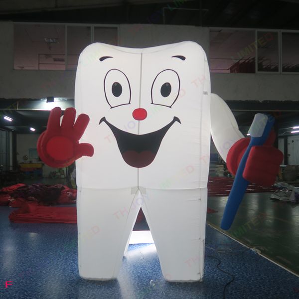 Diente inflable gigante de 6m y 20 pies de altura con cepillo de dientes, globo de hombre Dental blanco con luz LED para promoción de publicidad de dentistas