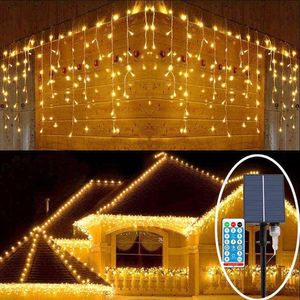 6M 288LED Kerstverlichting op zonne-energie Ijspegel Lichtslingers Waterdicht Gordijnlicht Voor Thuis Slaapkamer Patio Yard Tuin Bruiloftsfeest H1302o