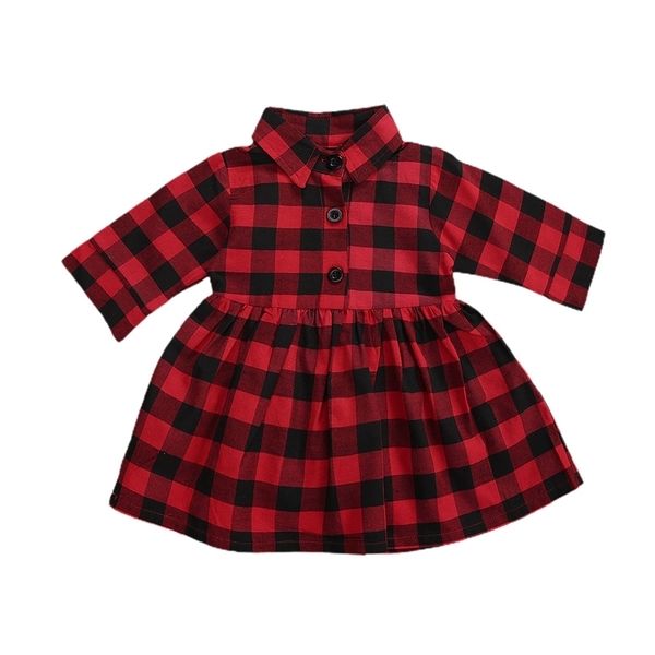 6M-4Y Navidad Infant Toddler Kid Baby Girls Dress Red Plaid manga larga tutú vestidos de fiesta para niña año Navidad 210515