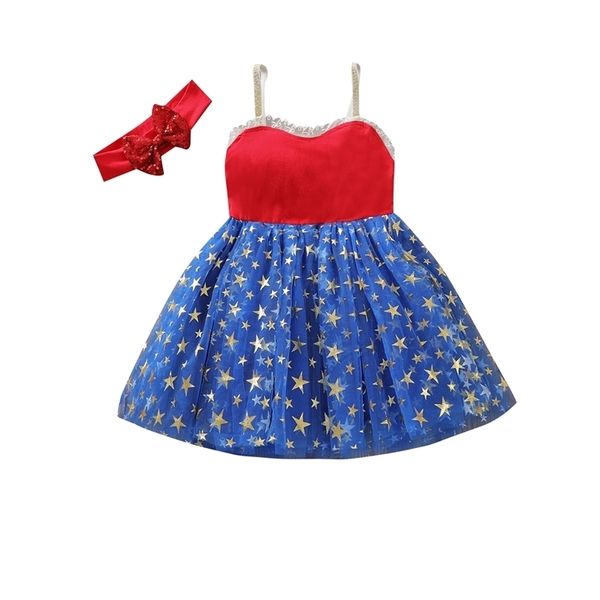 6M-4Y Día de la Independencia Niño nacido Bebé niña Vestidos Estampado de estrellas Vestido azul para niñas Disfraces 210515