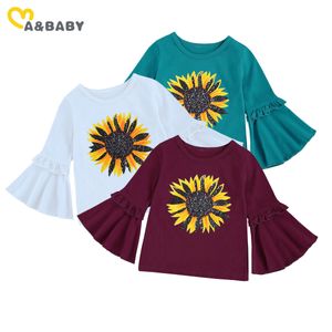 6m-5y herfst lente peuter baby kid meisjes bloem t-shirts lange mouw zonnebloem flare tops voor kinderen meisje 210515