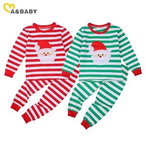 6 M-5Y Kerstmis Peuter Kid Baby Jongen Meisje Pyjama Sets Rood Groen Gestreepte Cartoon Santa Outfits Xmas Kostuums 210515