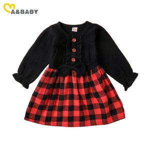 6M-5Y Christmas Toddler Kid Baby Girls Dress Manga larga Red Plaid Tutu para fiesta de Navidad 210515