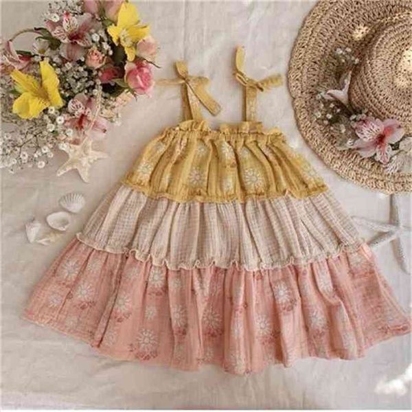 6M-5Y Infant Toddler Kid Girls Flower Dress Summer Bohemian Bow Ruffles Vestidos para viajes Disfraces de vacaciones 210515
