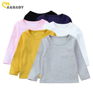 6M-5Y Lente Herfst Kids Baby Meisje Solid T-shirts Top Katoen Tee Basic Meisjes Kleding Zwart / Wit / Grijs / Blauw 210515