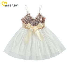 6M-6Y Princesse Enfant Enfant Filles Tutu Robe Paillettes Bow Sans Manches Tulle Fête De Mariage Robes D'anniversaire Pour Fille Enfant 210515