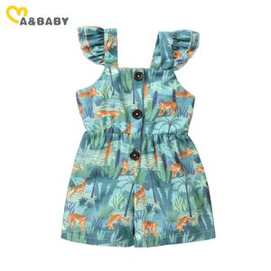 6m-6y zomer kind baby meisje jumpsuit mouwloze kleding dierlijke print rompertjes outfits kinderen kostuums 210515