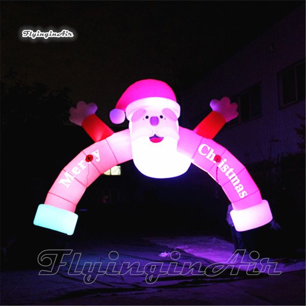 Arco de Navidad al aire libre que enciende el arco inflable de Santa 6m RGB Puerta de Santa soplada por aire con impresión personalizada para decoración de entrada