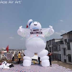 Homme gonflable de guimauve de bande dessinée de fantôme extérieur de 6m de haut avec la bannière pour la décoration d'Halloween