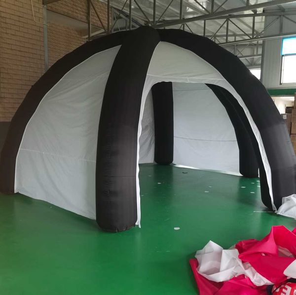 Tienda de araña inflable personalizada para exteriores, 6m, con puerta con cremallera y paredes, toldo de sombra blanco y negro, Gazebo neumático para eventos